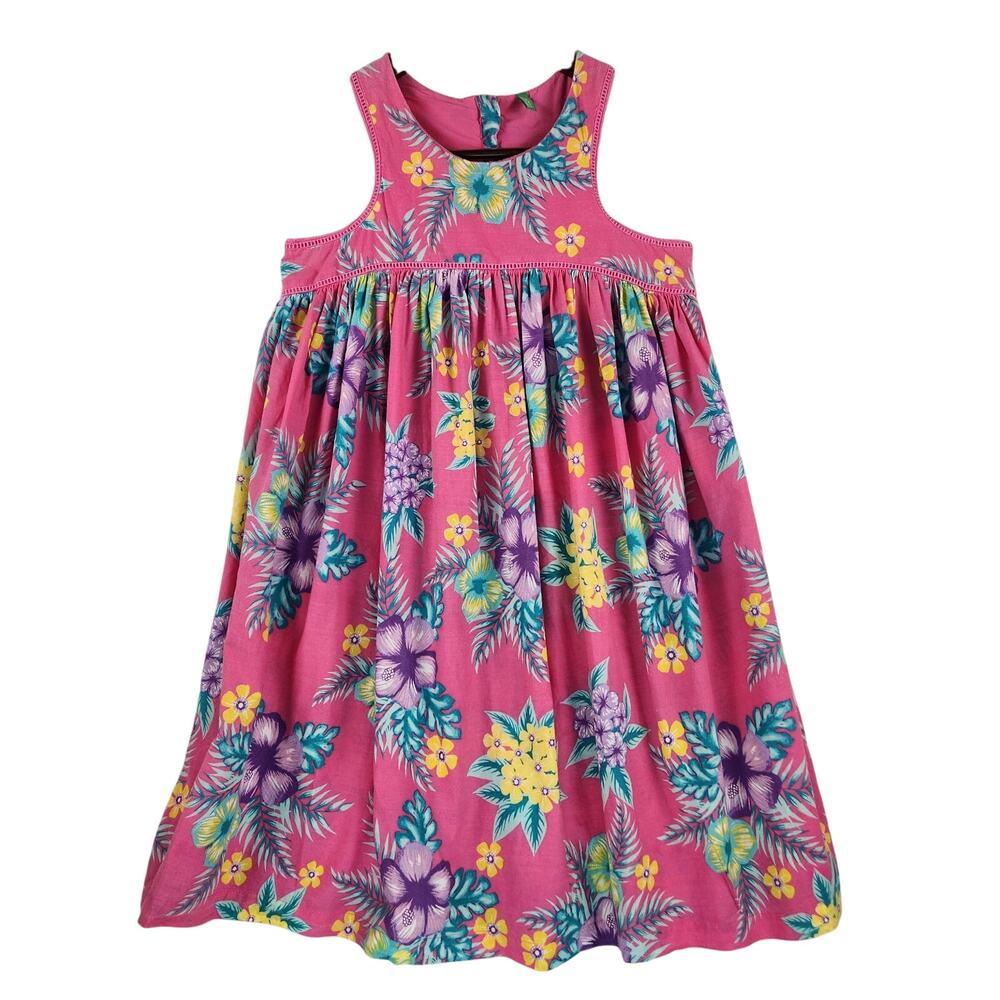 United Colors of Benetton Girls SZ 9/10 Hawiian Dress Floral Hot Pink Cotton